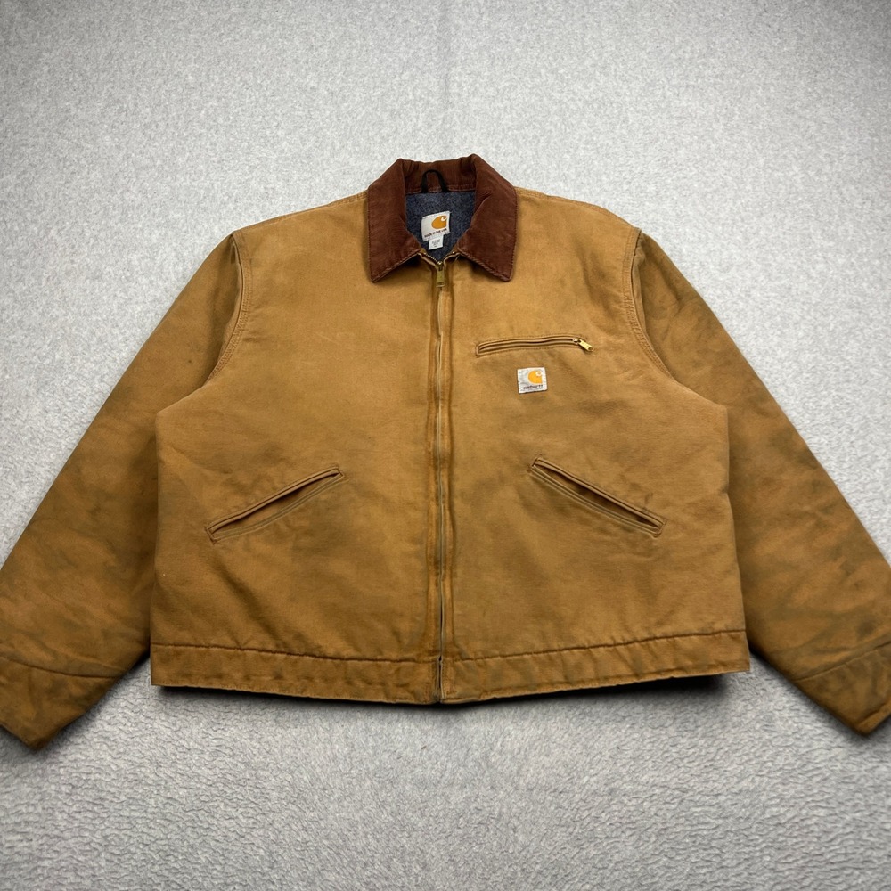 Carhartt Detroit Jacket Mens XL Brown Duck Cotton Blanket Lined USA Made J001BRN